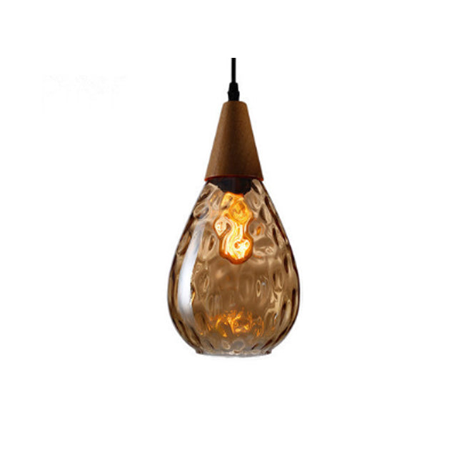 Modern Minimalist Water Drop Glass Wood 1-light Pendant Light for Dining Room BulbSquare