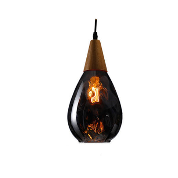 Modern Minimalist Water Drop Glass Wood 1-light Pendant Light for Dining Room BulbSquare