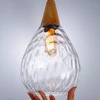 Modern Minimalist Water Drop Glass Wood 1-light Pendant Light for Dining Room BulbSquare