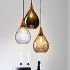 Modern Minimalist Water Drop Glass Wood 1-light Pendant Light for Dining Room BulbSquare