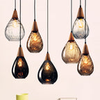 Modern Minimalist Water Drop Glass Wood 1-light Pendant Light for Dining Room BulbSquare