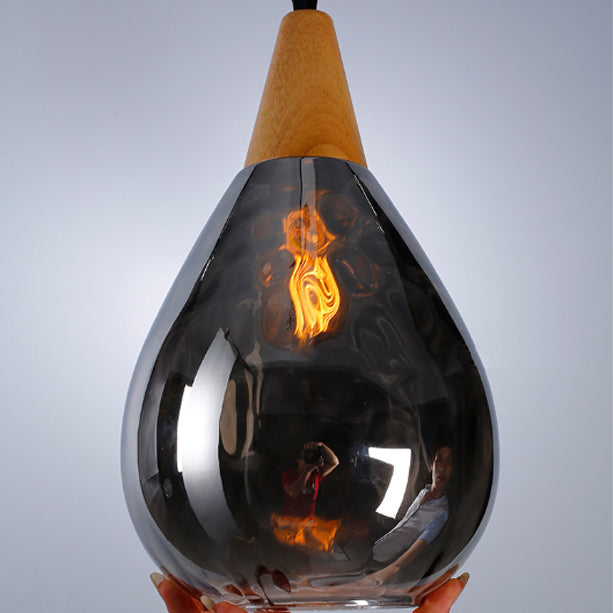 Modern Minimalist Water Drop Glass Wood 1-light Pendant Light for Dining Room BulbSquare