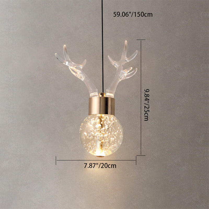 Contemporary Scandinavian Antler Starlight Sphere Cylinder Crystal Aluminum Iron Acrylic LED Pendant Light for Bedroom