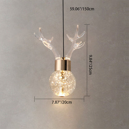 Contemporary Scandinavian Antler Starlight Sphere Cylinder Crystal Aluminum Iron Acrylic LED Pendant Light for Bedroom