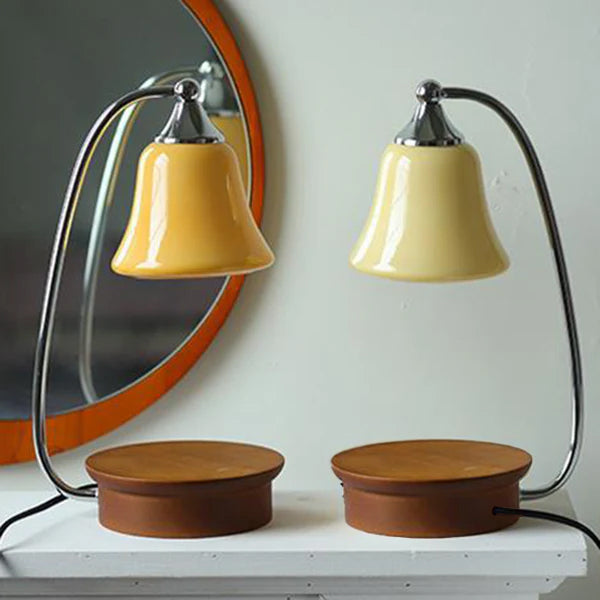 Contemporary Nordic Glass Bell Shade Solid Wood Base 1-Light Melting Wax Table Lamp For Bedroom Lumendat