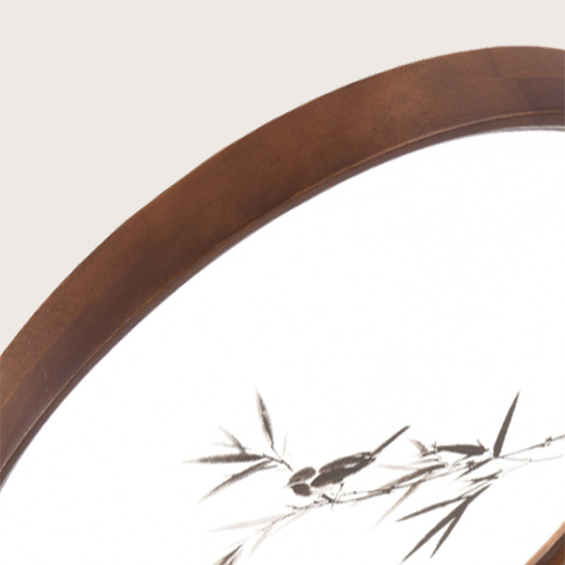 Traditional Chinese Round Oak Wood Acrylic LED Flush Mount Ceiling Light for Bedroom
