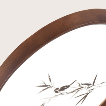 Traditional Chinese Round Oak Wood Acrylic LED Flush Mount Ceiling Light for Bedroom