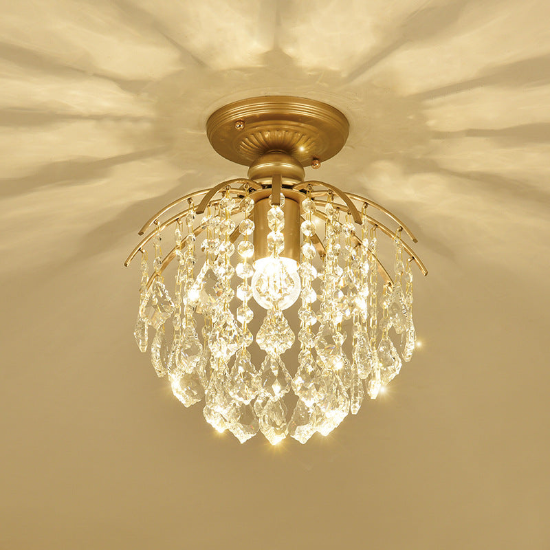 Modern Luxury Iron Crystal Branch 1-Light Semi-Flush Mount Ceiling Light For Living Room