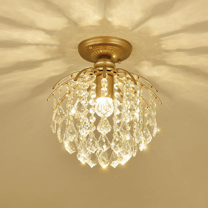 Modern Luxury Iron Crystal Branch 1-Light Semi-Flush Mount Ceiling Light For Living Room