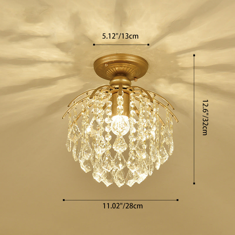 Modern Luxury Iron Crystal Branch 1-Light Semi-Flush Mount Ceiling Light For Living Room