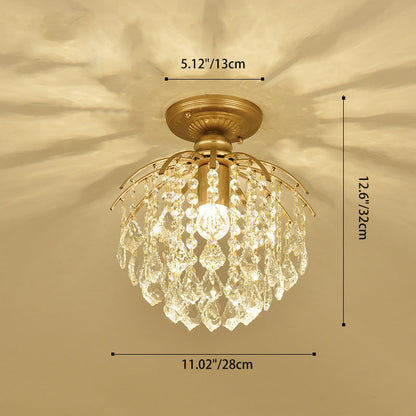 Modern Luxury Iron Crystal Branch 1-Light Semi-Flush Mount Ceiling Light For Living Room