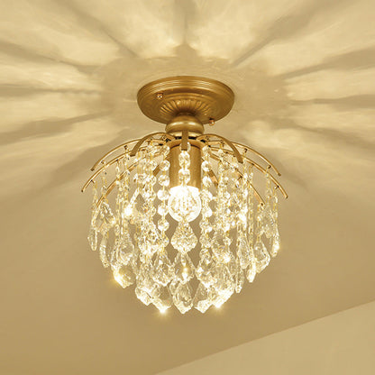 Modern Luxury Iron Crystal Branch 1-Light Semi-Flush Mount Ceiling Light For Living Room