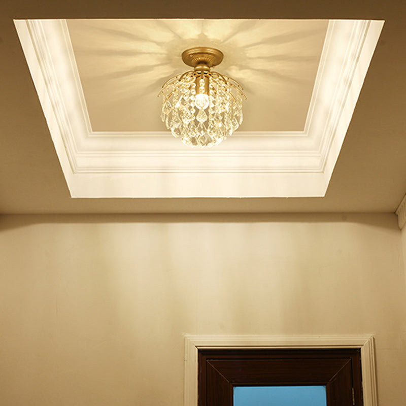 Modern Luxury Iron Crystal Branch 1-Light Semi-Flush Mount Ceiling Light For Living Room