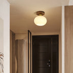 Contemporary Nordic Solid Wood Acrylic Round Floral Stripe 1-light Semi-flush Mount Ceiling Light for Hallway
