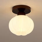 Contemporary Nordic Solid Wood Acrylic Round Floral Stripe 1-light Semi-flush Mount Ceiling Light for Hallway