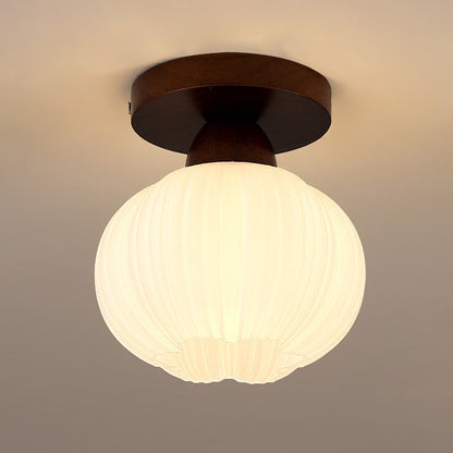 Contemporary Nordic Solid Wood Acrylic Round Floral Stripe 1-light Semi-flush Mount Ceiling Light for Hallway