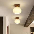 Contemporary Nordic Solid Wood Acrylic Round Floral Stripe 1-light Semi-flush Mount Ceiling Light for Hallway