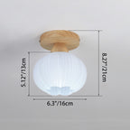 Contemporary Nordic Solid Wood Acrylic Round Floral Stripe 1-light Semi-flush Mount Ceiling Light for Hallway