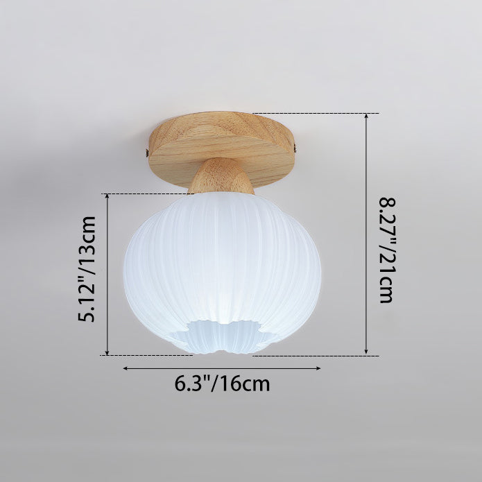 Contemporary Nordic Solid Wood Acrylic Round Floral Stripe 1-light Semi-flush Mount Ceiling Light for Hallway