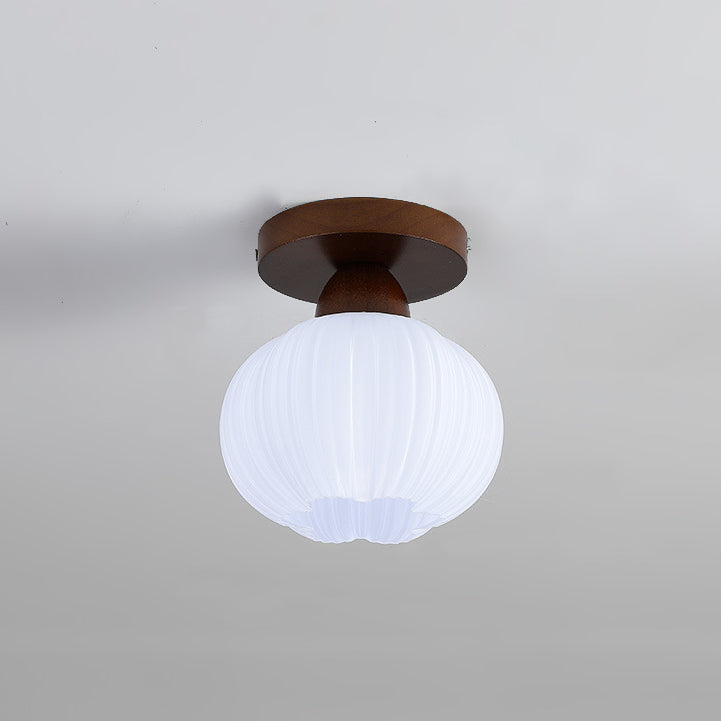 Contemporary Nordic Solid Wood Acrylic Round Floral Stripe 1-light Semi-flush Mount Ceiling Light for Hallway