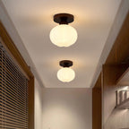 Contemporary Nordic Solid Wood Acrylic Round Floral Stripe 1-light Semi-flush Mount Ceiling Light for Hallway