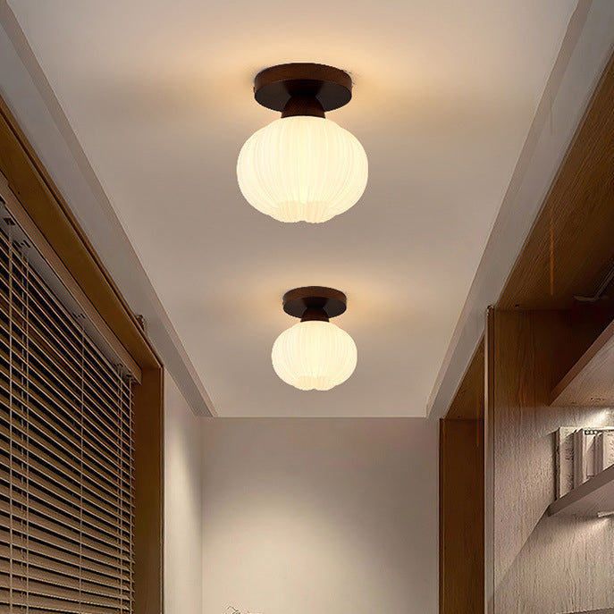 Contemporary Nordic Solid Wood Acrylic Round Floral Stripe 1-light Semi-flush Mount Ceiling Light for Hallway