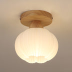 Contemporary Nordic Solid Wood Acrylic Round Floral Stripe 1-light Semi-flush Mount Ceiling Light for Hallway
