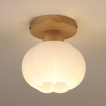 Contemporary Nordic Solid Wood Acrylic Round Floral Stripe 1-light Semi-flush Mount Ceiling Light for Hallway