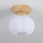 Contemporary Nordic Solid Wood Acrylic Round Floral Stripe 1-light Semi-flush Mount Ceiling Light for Hallway
