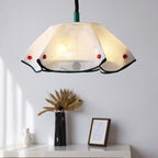 Modern Mid-Century Iron, Acrylic & Fabric Petal Shaped 3-Light Pendant Light For Bedroom & Living Room