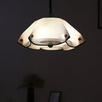Modern Mid-Century Iron, Acrylic & Fabric Petal Shaped 3-Light Pendant Light For Bedroom & Living Room