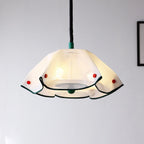 Modern Mid-Century Iron, Acrylic & Fabric Petal Shaped 3-Light Pendant Light For Bedroom & Living Room