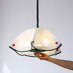 Modern Mid-Century Iron, Acrylic & Fabric Petal Shaped 3-Light Pendant Light For Bedroom & Living Room
