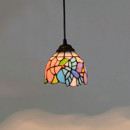 Traditional Tiffany Iron & Colored Glass Dome-shaped, Irregular Patterned Glass Shade 1-Light Pendant Light Bedroom & Living Room
