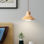 Traditional Japanese Wood Conical 1-light Pendant Light for Bedroom & Living Room BulbSquare