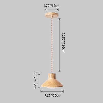 Traditional Japanese Wood Conical 1-light Pendant Light for Bedroom & Living Room