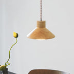 Traditional Japanese Wood Conical 1-light Pendant Light for Bedroom & Living Room BulbSquare