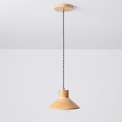 Traditional Japanese Wood Conical 1-light Pendant Light for Bedroom & Living Room
