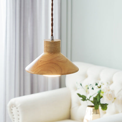 Traditional Japanese Wood Conical 1-light Pendant Light for Bedroom & Living Room