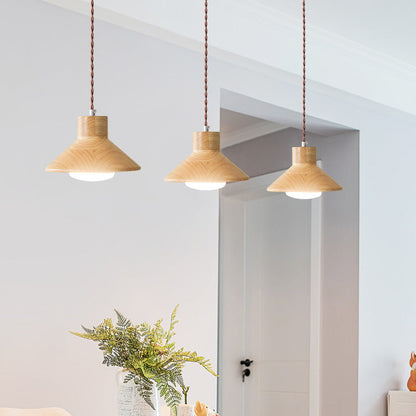 Traditional Japanese Wood Conical 1-light Pendant Light for Bedroom & Living Room
