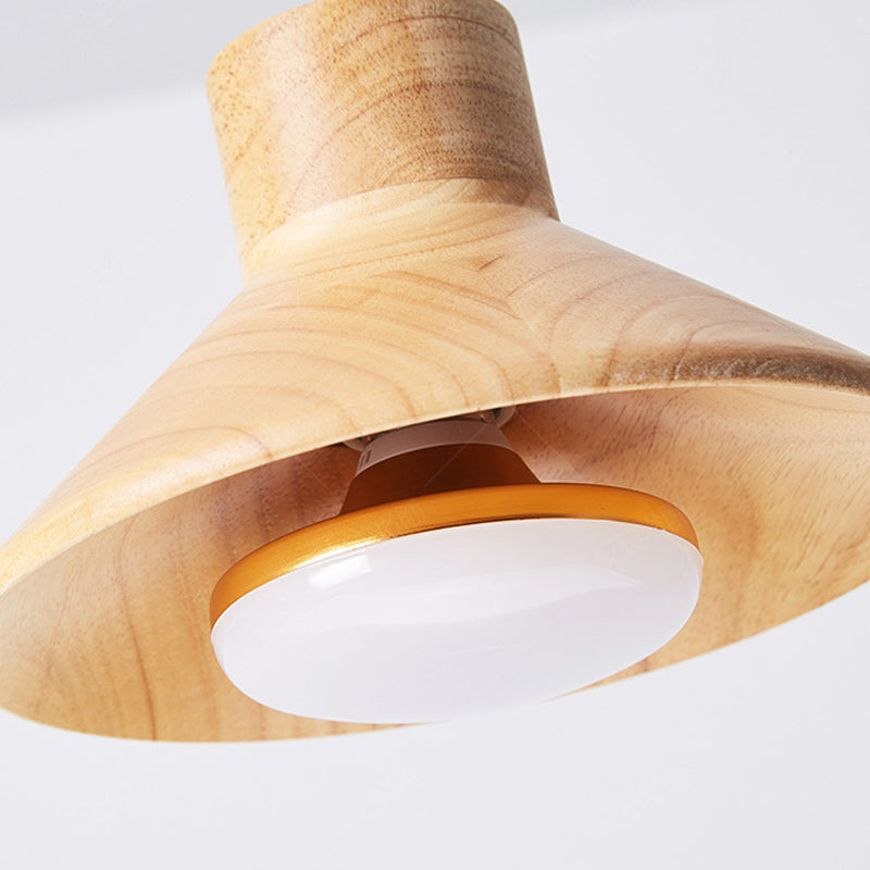 Traditional Japanese Wood Conical 1-light Pendant Light for Bedroom & Living Room