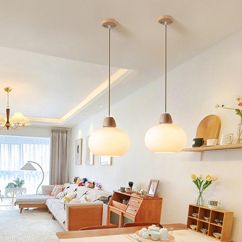 Traditional Japanese Wood & Glass Oval 1/3-light Island Light Chandelier for Dining Room & Living Room BulbSquare