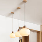 Traditional Japanese Wood & Glass Oval 1/3-light Island Light Chandelier for Dining Room & Living Room BulbSquare