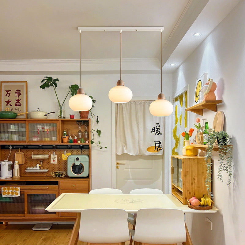 Traditional Japanese Wood & Glass Oval 1/3-light Island Light Chandelier for Dining Room & Living Room BulbSquare