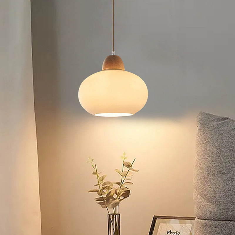 Traditional Japanese Wood & Glass Oval 1/3-light Island Light Chandelier for Dining Room & Living Room