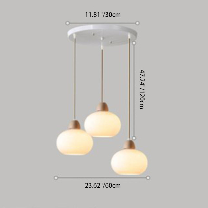 Traditional Japanese Wood & Glass Oval 1/3-light Island Light Chandelier for Dining Room & Living Room BulbSquare