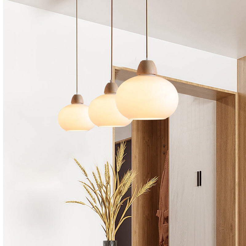 Traditional Japanese Wood & Glass Oval 1/3-light Island Light Chandelier for Dining Room & Living Room BulbSquare