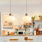 Traditional Japanese Wood & Glass Oval 1/3-light Island Light Chandelier for Dining Room & Living Room BulbSquare