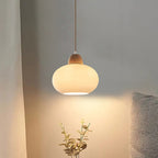 Traditional Japanese Wood & Glass Oval 1/3-light Island Light Chandelier for Dining Room & Living Room BulbSquare