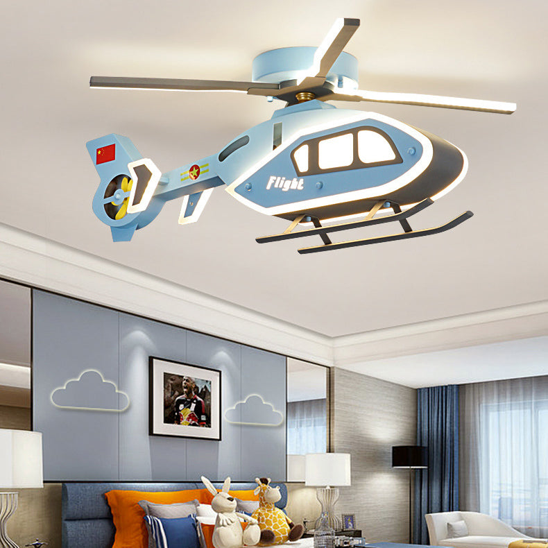 Modern Creative Iron Acrylic Helicopter LED Semi-Flush Mount Ceiling Light For Kids' Bedroom